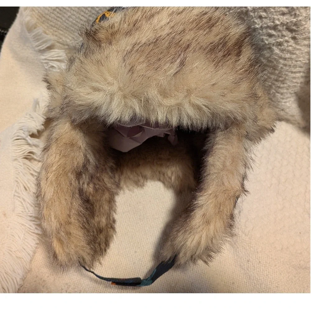 The Children's Place Dinosaur Trapper Hat Faux Fur Lined Ear Flaps Large 4T-5T